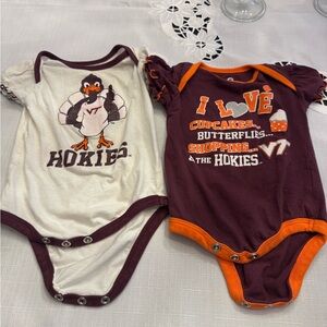 Team Athletics size 3/6 months Virgina Tech‎ Hokies 2 onesies with ruffled arms